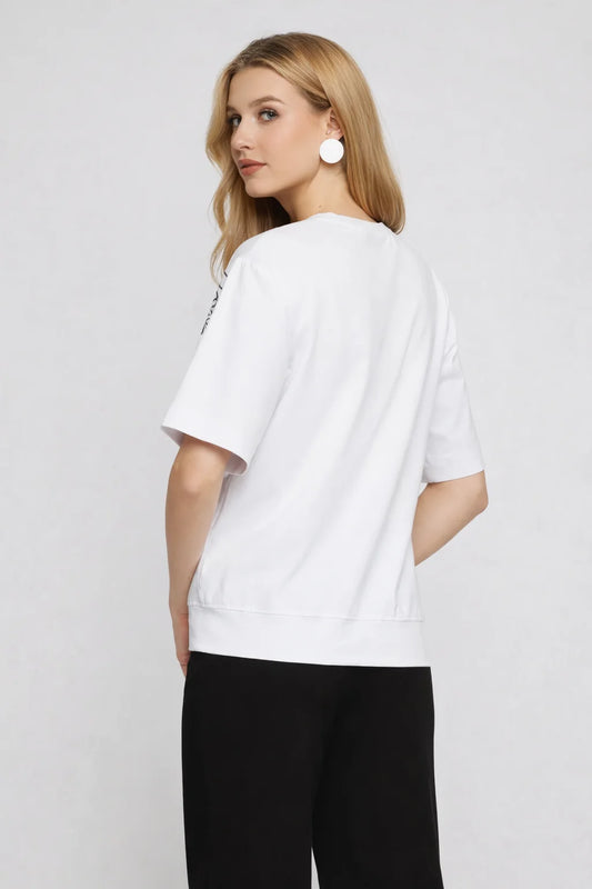 Tricou dama alb cu broderie in contrast