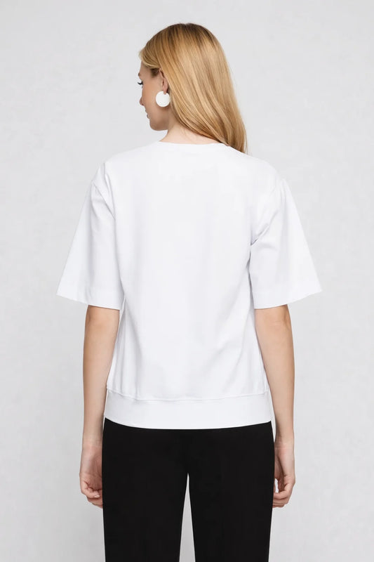 Tricou dama alb cu broderie in contrast