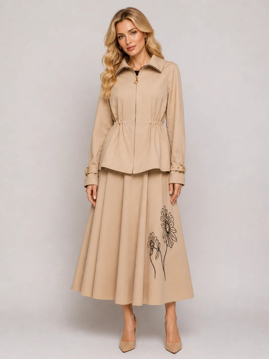 Fustă midi plisată cu broderie (6202)