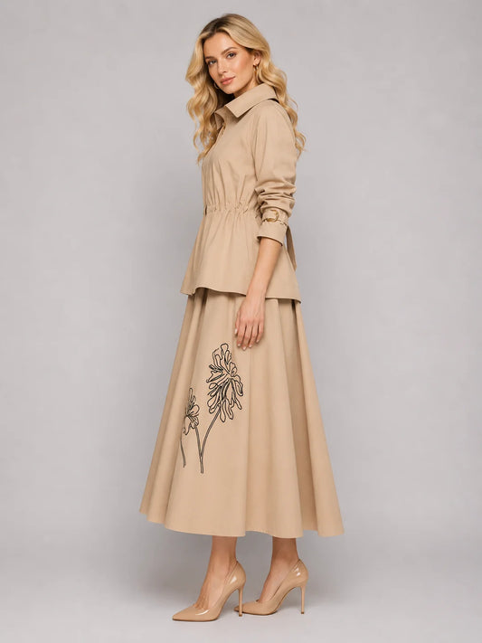 Fustă midi plisată cu broderie (6202)