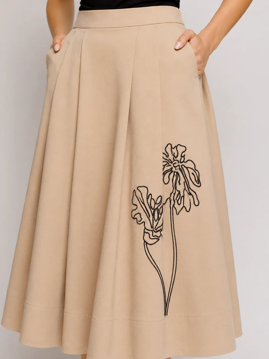 Fustă midi plisată cu broderie (6202)