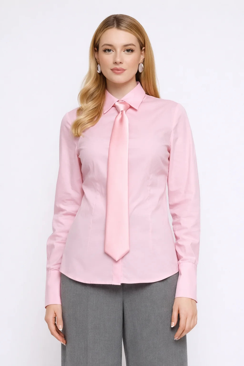 Cămașă damă roz cu cravată
