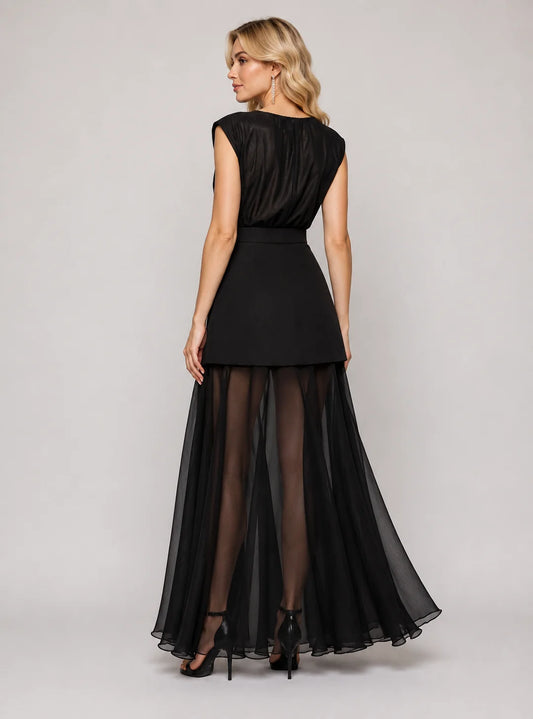 Rochie lungă din voal transparent cu fustă scurtă (6262)