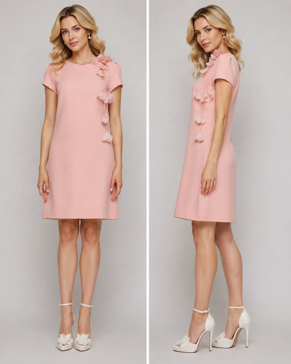 Rochie scurta cu aplicatii florale detașabile (6229)