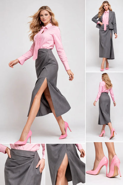 Fustă damă gri crăpată (OF1MZ6036)