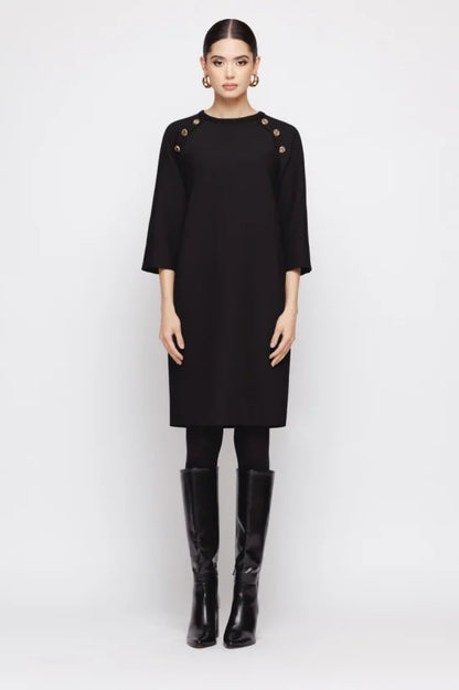 Rochie Office Neagra cu Detalii Metalice si Maneca Trei Sferturi